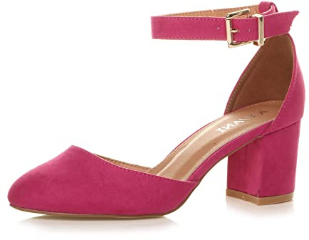 AJVANI Womens Ladies Low mid Block Heel Ankle Strap Mary Jane Court Shoes Sandals Size