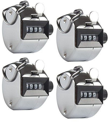 Odowalker 4 Pack Handheld Tally Counter 4 Digit Tally Counter Metal Mechanical Palm Counter Clicker Counter Count Clicker Counts up to 9999, for Transportation,Warehouse, Sports, Golf & Coach