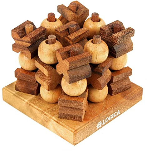 Logica Spiele Art. Tic-Tac-Toe 3D - Holz Spiel - Strategiespiel - Brettspiele aus Edlem Holz