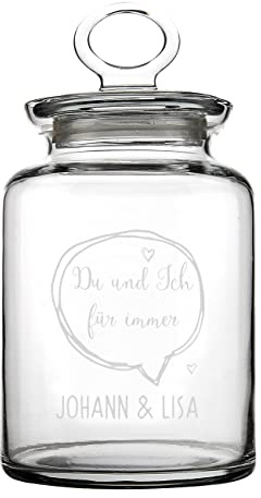 Herz & Heim® Aufbewahrungsglas mit Glasdeckel - Sprechblase - mit Gravur zum selbst gestalten