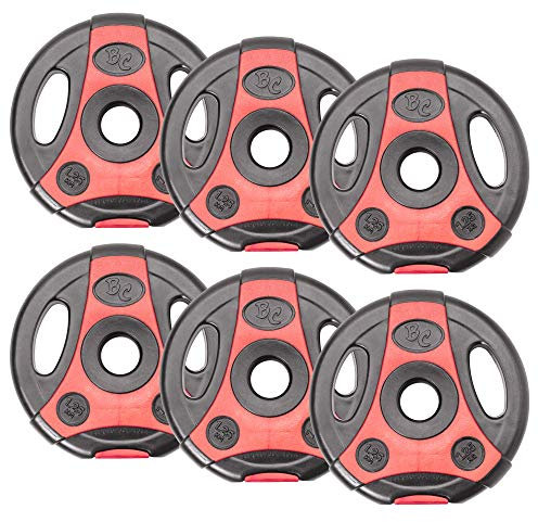 Bad Company K-Grip Hantelscheiben mit Griffen I Kunststoff ummantelte Gewichte 30/31 mm I 6 x 1,25 kg (schwarz/rot)