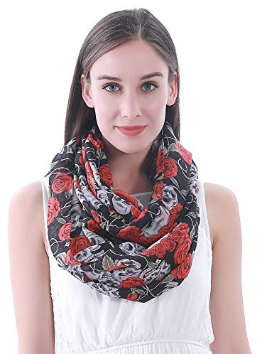 Lina & Lily Damen Loop Schal Schlauchschal Schädel Rose
