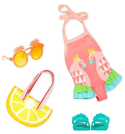 Glitter flicka dockkläder baddräkt för 36 cm dockor - baddräkt, solglasögon, strandväska och skor - tillbehör till dockor, leksaker från 3 år