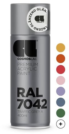 COSMOS LAC Sprühlackgrau, glänzend - Spraydosen Sprühfarbe Lack Spray Farbspray Sprühdose Lackspray Farbe für Kunststoff, Metall, uvm. (RAL 7042 - verkehrsgrau)