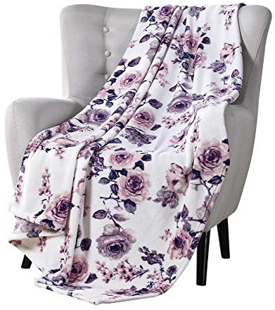 VCNY Home Dekorative Überwurfdecken: weicher Plüsch, lebendiger Rosen-Akzent für Couch oder Bett, Farbe: Blush Pink, Lila, Marineblau, Grau, Weiß