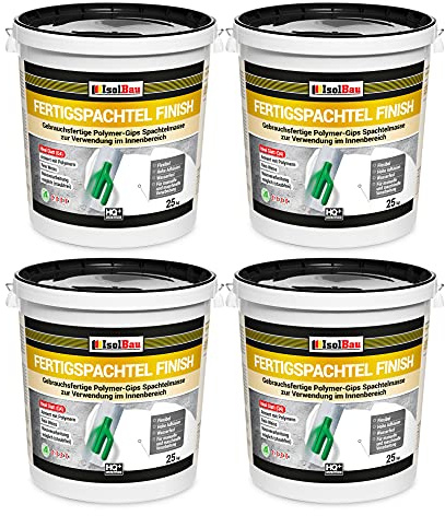 Isolbau Fertigspachtel Finish 100 kg, Glättspachtel Fugenspachtel, Gebrauchsfertige Polymer-Gips Fertig-Spachtelmasse für innen, Weiß Q1-Q13