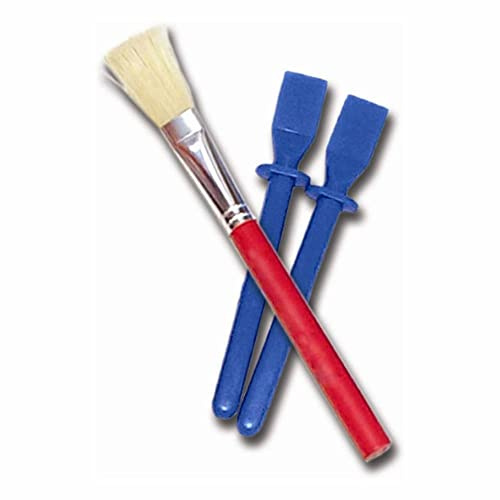 3 Ace Crafts Paste Brush and Glue Spreader Spatulas Pack - Red Handle Paste Brush with 2 Plastic Spatulas