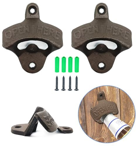 Lot de 2 décapsuleurs muraux en fonte vintage rustique avec vis autotaraudeuses pour maison, jardin, bar, karaoké, hôtel (marron)