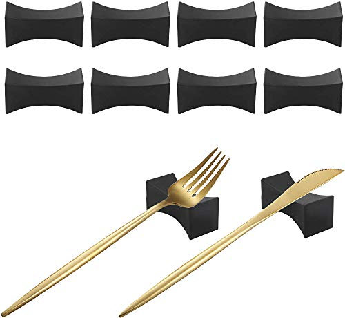 DECARETA 10 Pcs Chopstick Holder Rest Rack,Chopsticks Rest Stands Spoon Fork Knife Holder Set,Pillow Shape Kitchen Accessories Products Utensil Cutlery Stand for Home Restaurant Kitchen Table(Black)