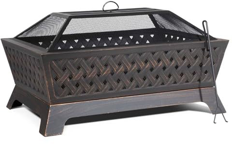 Dellonda 35 Rectangular Outdoor Fire Pit, Antique Bronze Effect - DG44