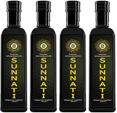 Sunnati® Ägyptisches Schwarzkümmelöl Ungefiltert, kaltgepresst, 100% rein 4x250ml (1000ml)
