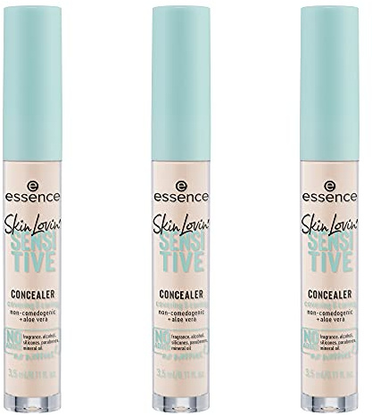 essence Skin Lovin' SENSITIVE CONCEALER concealer utan porer med aloe vera parfymfri alkohol silikon 05 fair nude läder vegan oljefri 3-pack (3 x 3,5 ml)