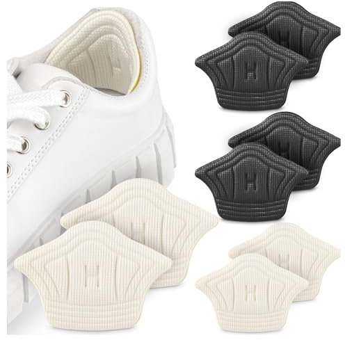 SULPO 4 paires Coussinets de talon pour chaussures trop grandes - Autocollants grâce à des coussinets adhésifs puissants, découpables - Inserts en coton et éponge - (mélange de 10 mm)