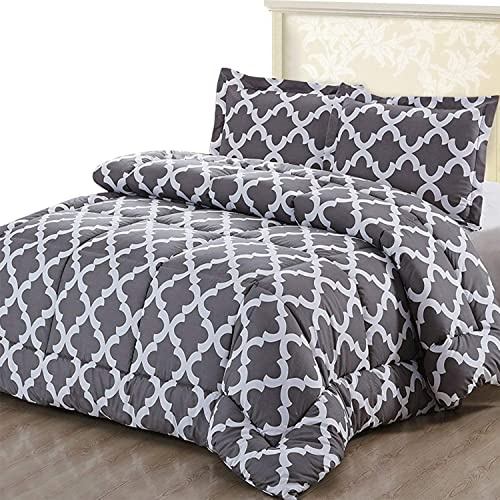 ComfyWell Doppelbett-Bettdecke, bedruckt, Tagesdecken, Bettdecken und Sets, 2 Kissenbezüge, warm und antiallergisch, für alle Jahreszeiten, Decken, Überwürfe für Bett (Doppelbett (200 x 200 cm), Grau)