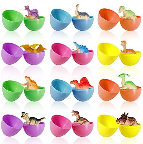 niCWhite Easter EggsToys Inside, 12pcs Prefilled Easter EggsMini Dinosaurs, Easter Basket Stuffers FillersEaster Party Favor, Easter Eggs Hunt, Carnival Prizes Prize Classroom Rewards