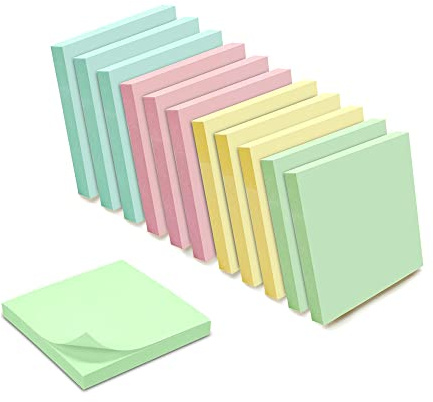 WAYTEX 1200 Notas autoadhesivas reposicionables de colores pastel surtidos, 12 bloques de 100 hojas 75 x 75 mm, amarillo azul, rosa y verde