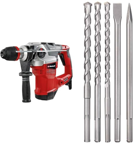Einhell Bohrhammer TE-RH 38 3F (1050 W, Schlagstärke 9 J, SDS-Max-Aufnahme, Bohrtiefenanschlag aus Metall, Bohrleistung 38 mm in Beton, inkl. Bohr-Meissel-Set)