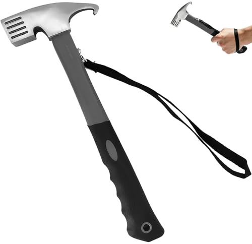 Camping Hammer Tent Peg Puller, Outdoor Multifunction High Carbon Steel Hook Angle Design Tent Pegs Stake Nail Puller Remover Hammer with Tent Peg Remover for Outdoor Camping Picnic (Grey)