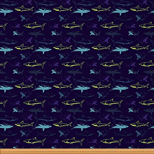 Haifisch Stoff Meterware Karikatur Hai Polsterstoff Meerestier Dekostoff für Kinder Mädchen Jungen Meeresfisch Stoff Basteln Patchwork Geschenk DIY Kunst Lila 184 x 150 (HxB)