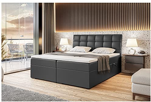 MEBLINI Boxspringbett mit Bettkasten - Gepolstert Doppelbett mit Matratze und Topper - Polsterbett mit Stauraum - Bett mit Kopfteil - Stauraumbett - Drago - 160x200 - H4/Schwarz Kunstleder