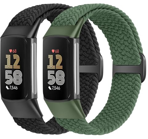 Yunshare Elastische Geflochtene Armband Nur Kompatibel mit Fitbit Charge 6/Fitbit Charge 5, Verstellbare Solo Loop Dehnbares Nylon Gewebe Ersatzarmbänder für Fitbit Charge 6/Charge 5 Damen Herren