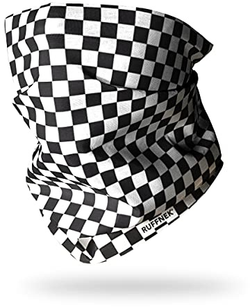 Ruffnek CHEQUERBOARD SCARF Black & White Motorbike/Biker Neck warmer/snood scarf, Chefs bandana, Motorcycle Neck Gaiter/Off road bike mask cover for Men and Women.