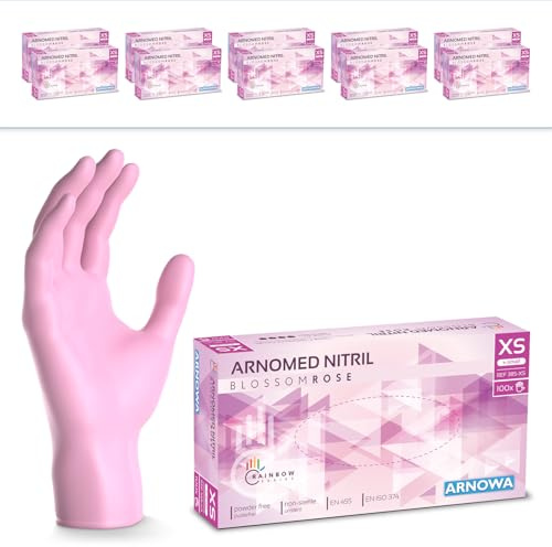 1000x ARNOMED® Einweghandschuhe Rosa, Nitril Handschuhe XS | Einmalhandschuhe, Nitrilhandschuhe puderfrei, Gummihandschuhe Einweg, Schutzhandschuhe, Handschuhe Nitril in XS, S, M, L