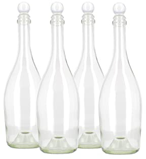 Swan Set 4 Bottiglie in Vetro Trasparente 750 ml per acqua a collo lungo con tappo a pressione a forma di perla