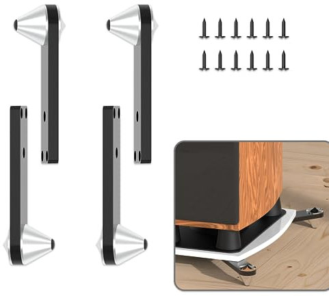 Monosaudio 4X Lautsprecher Spikes mit Halterung, Aluminium Rutschfester Gerätefüße Lautsprecher Isolationsfüße Pad Standfüße Stoßdämpfer füße für Bücherregale Subwoofer Turmlautsprecher Verstärker