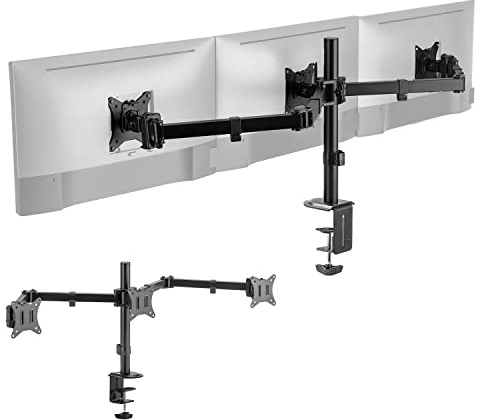 Spacetronik Monitor Halterung 3 Monitore für 17-27 Zoll Bildschirme | bis zu 7kg mit VESA 75/100, Robuste 3 Monitorhalterung, Neigbar Schwenkbar Drehbar Höhenverstellbar Monitor Arm