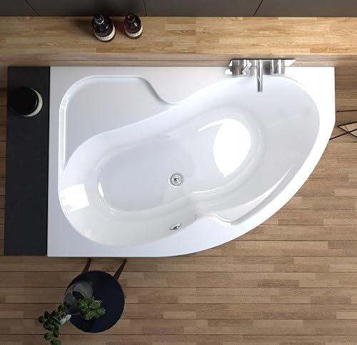 ECOLAM® Eckbadewanne WELA 160x100 cm LINKS | Qualitätswanne Badewanne Acrylwanne Acryl Sanitäracryl + Ablaufgarnitur Ab- und Überlauf Automatik Füße Silikon | rutschfest pflegeleicht