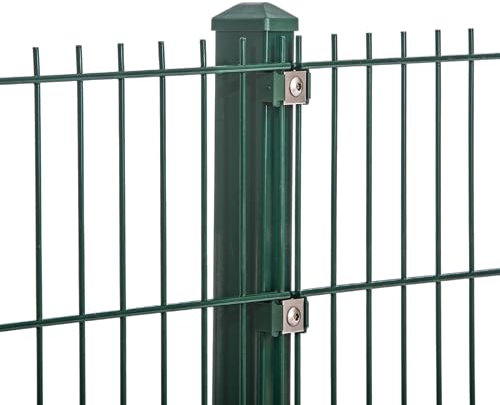 Doppelstabmattenzaun Set Moosgrün| 656 mit VA Klemmhalter 0,83m-1,83m Komplett Set inkl. Pfosten 27.5-163 cm