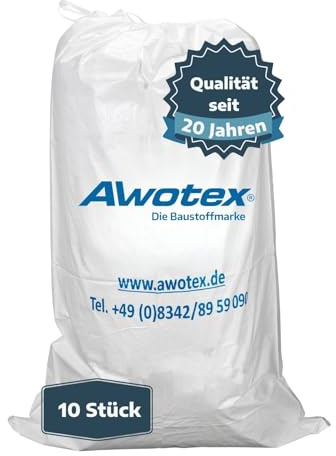 AWOTEX Mineralwolle Säcke mit Kordel 10 Stück I beschichtete KMF Säcke für Mineralwolle 140 x 220 cm I Mineralwolle Entsorgungssack mit Aufdruck 0,7 cbm I Sack für Mineralfaser-Abfälle