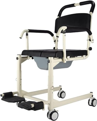 MISKYN Patientenlifter Mit Sitz, Toiletten Duschstuhl Mit Rollen, Dusch Toilettenstuhl Fahrbar Für Senioren, Toilettenrollstuhl Höhenverstellbar WC-Stuhl Für Behinderte Und Schwangere