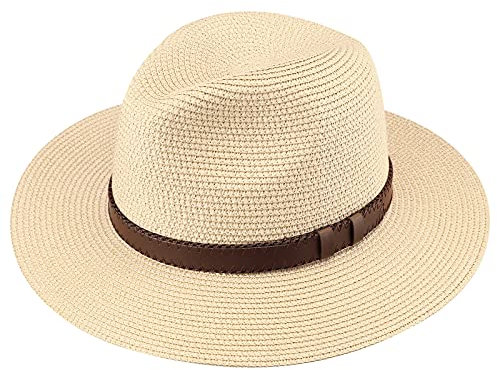 DRESHOW Damen Panama Hut Breiter Krempe Stroh Sommer Fedora Strohhut Panama Aufrollen Hut Strand Rollbar UV Sonnenhut UPF 50 +