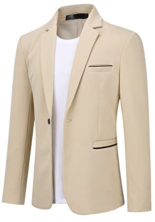 Allthemen Mens One Button Blazer Slim Fit Casual Blazer Jacket Lightweight Suit Jackets Khaki L