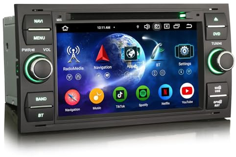 Erisin Android 16 8-Core 4GB+64GB CD Autoradio Bluetooth GPS Navigatore per Ford C-Max S-Max Focus Galaxy Kuga Connect Fiesta Transit 7 Schermo tattile Wireless CarPlay Android Auto WiFi DSP RDS FM