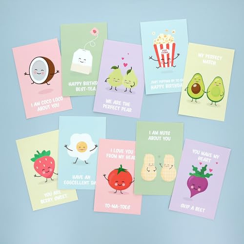 Klebekerlchen® | Lustige Geburtstagskarten für Kinder und Erwachsene | Grußkarten Set mit 10 Karten | Postkarten Set | Einladungskarten Kindergeburtstag - Fun Food
