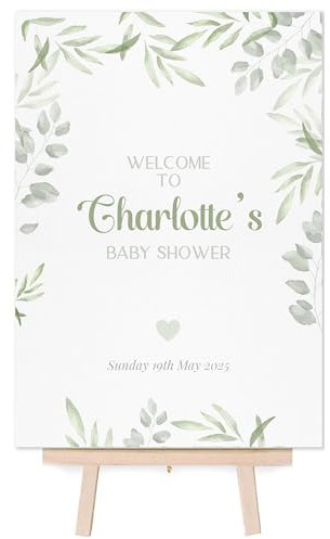 Personalised Baby Shower Welcome Sign Poster - Green Neutral Baby Shower Decor (GG2) (A4 Sign With Easel)