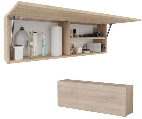 PLATAN ROOM Badschrank 80/120 / 160/200 / 240 breit Badmöbel Badezimmer Klapphängeschrank Schrank Hochglanz Matt Weiß (Sonoma Eiche, 120 x 40 x 25)
