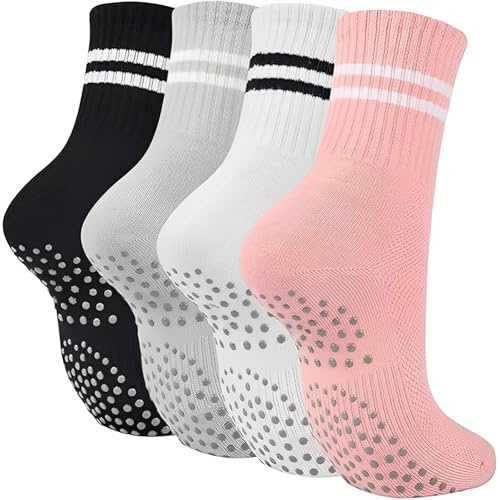 MOAZIFI 4 Paar Yoga Socken, Stoppersocken Damen, Pilates Socken,Stoppersocken, Abs Socken Damen, Geschenke Für Frauen Antirutschsocken, Mit Noppen Pilates Socken, Rutschfeste Socken Damen(39-42)