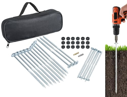 18 piquetas de tornillo para tienda de campaña, incluye accesorio de punta y 18 arandelas, caja de transporte para camping, fijación de tiendas de campaña, caravana o tienda de campaña antitormentas