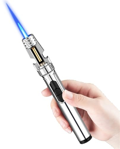 Briquet torche, briquet coupe-vent à flamme jet, double face avec décapsuleur, briquet à flamme réglable, briquet à gaz butane rechargeable for bougie, feu de camp, barbecue, pâtisserie, camping, cade