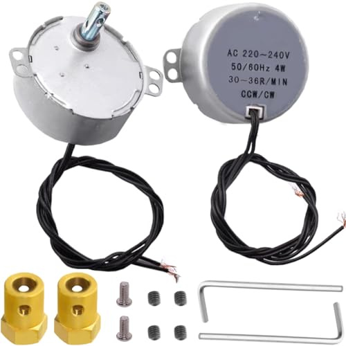 JYUDAUFU 2 Stück TYC50 Synchronmotor 30-36RPM AC220~240V 4W CW/CCW 50/60Hz Rotierender Zweiloch-Wellenmagnetmotor mit 7mm flexiblem Kupplungsstecker, für Mikrowellen-Drehteller/Heizer/DIY/Tassenwender