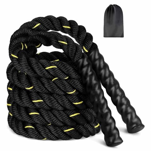 Schweres Springseil,Fitnessseil,Battle Ropes Schlachtseil,280CM/0,6kg Gewichtetes Springseil,Trainingsseil mit Trainingsposte für Kraftaufbau, Muskeltraining und Ganzkörperfitness (Schwarzes Gold)