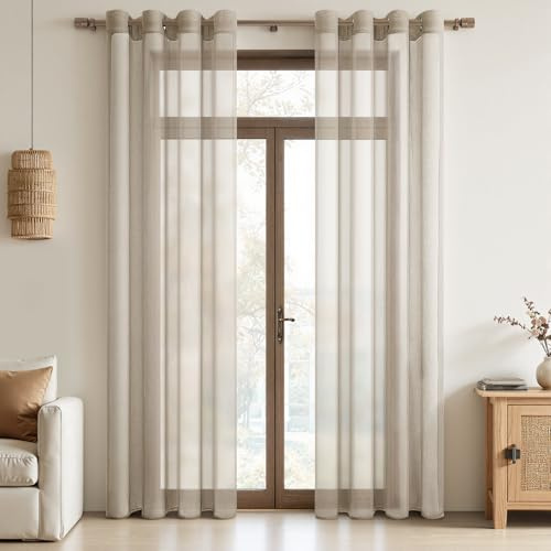 MRTREES Vorhang mit Ösen Beige Transparent 2er Set, 210 cm Lang 140 cm Breit, Gardinen Wohnzimmer Modern Durchsichtig, Ösenvorhänge Gardinen Schals für Schlafzimmer Fenster Dekoration