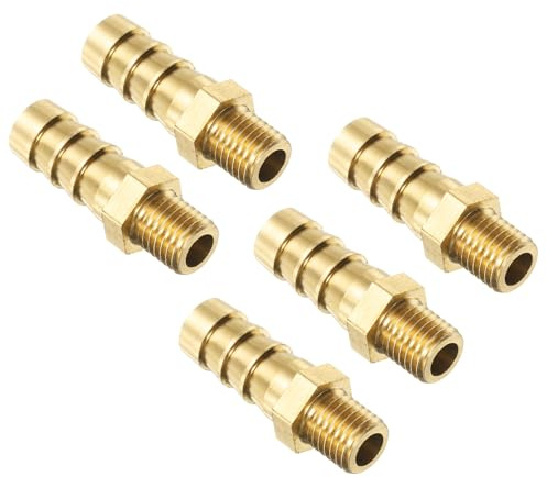 QUARKZMAN 5 Stück M8-1 ID 8mm Schlauchverbinder Messing, Gartenschlauch Benzinschlauch zu Barb Passend Schlauch Gewindestutzen Rohrarmatur Adapter Verbinder für Wasser Kraftstoff Luft