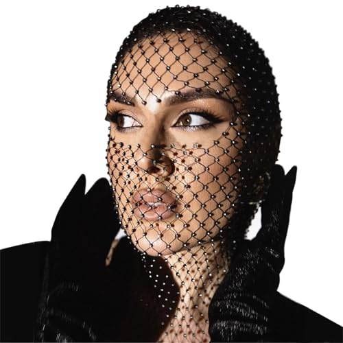FakeFace Glitzernde Strass Mesh Maske Vollgesichtsmaske für Frauen – Netz Schleier Kristall Kopfbedeckung für Nachtclubs, Rave Partys und Halloween Accessoires