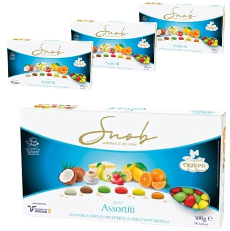 Confetti Snob Crispo 2 Kg, Gusti Assorititi con Mandorla Tostata Ricoperta di Cioccolato Bianco per Bomboniera Confettata Matrimonio Comunione - 2000 Grammi