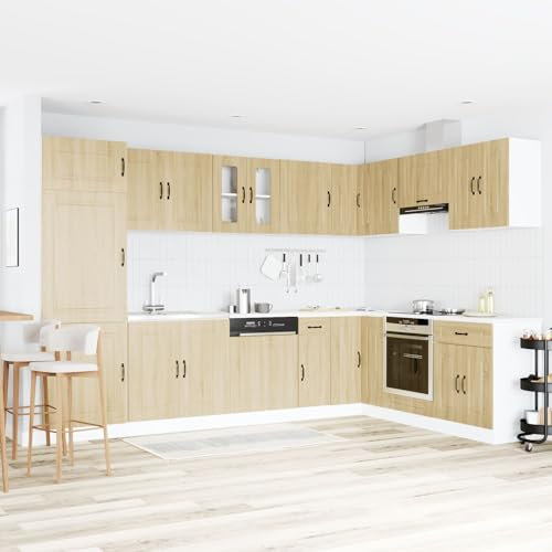 Gecheer Armadio da Cucina con Doppi lavandini in Rovere Sonoma in Legno ingegnerizzato,Mobile da Cucina Salvaspazio,Mobili Cucina Componibili,Armadio per Cucina,Armadietti da Cucina,P3315004